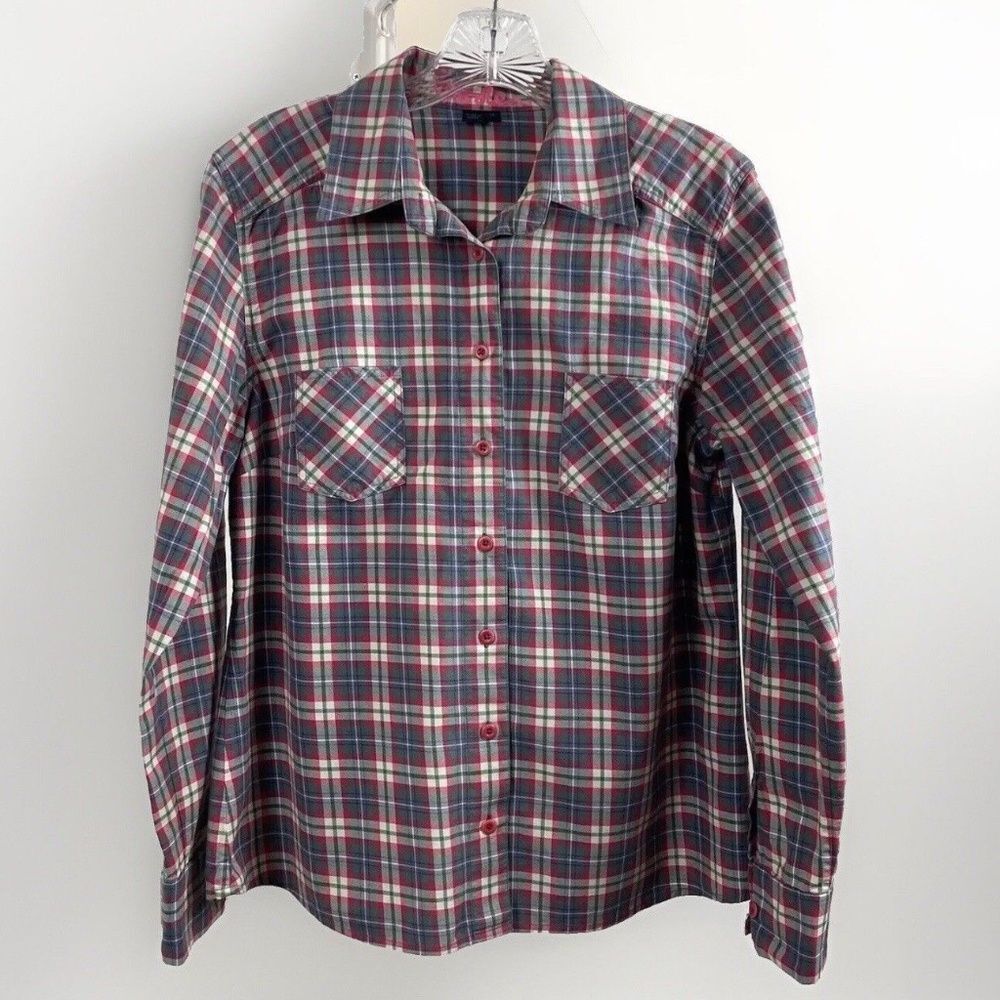 Boden Plaid Button Up Long Sleeve Shirt - Women’s 10 Blue, pink, green, & white - Picture 2 of 10